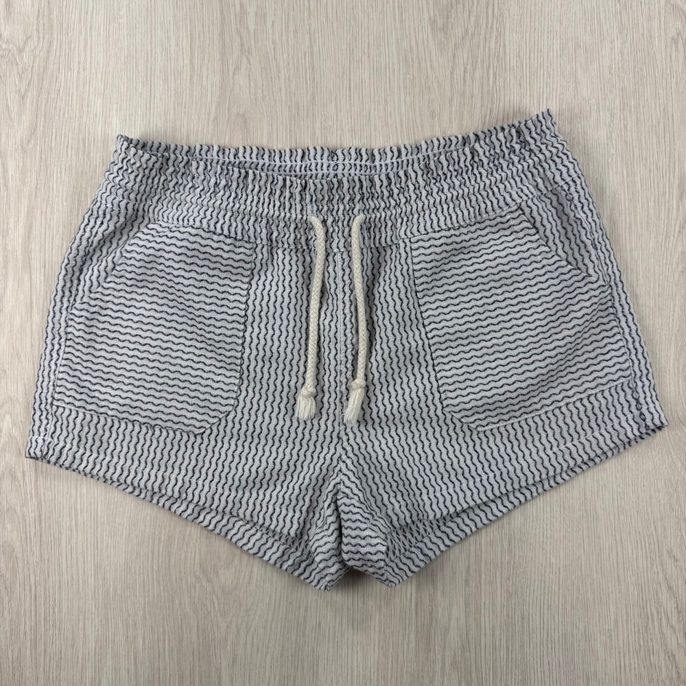 Shorts Cali 1850 Women Medium White Navy Stripe Cotton Beach Drawstring Coastal